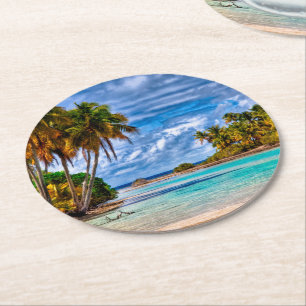 Porta-copo De Papel Redondo Cores de água na praia havaiana, Bonito, em forma