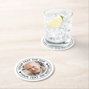 Porta-copo De Papel Redondo Cores de texto personalizadas de fotos minimalista
