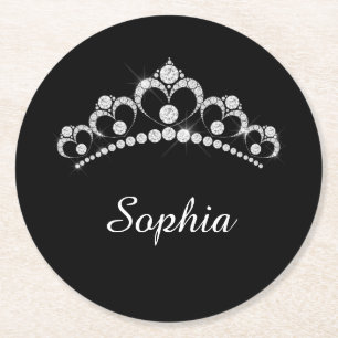 Porta-copo De Papel Redondo Coroa de Diamante Branco, Nome do Script DIY, Pret