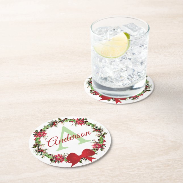 Porta-copo De Papel Redondo Coroa de Natal personalizada (Insitu)