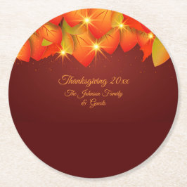 Porta-copo De Papel Redondo Correspondência Ação de Graças Laranja Nome do Fol