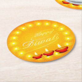 Porta-copo De Papel Redondo Correspondente ao Feliz Diwali Amarelo