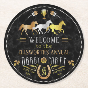 Porta-copo De Papel Redondo Corrida de Cavalo Derby Day Party Art Deco Black
