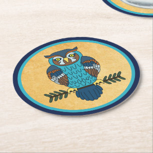Porta-copo De Papel Redondo Coruja de Arte Folk Nórdica