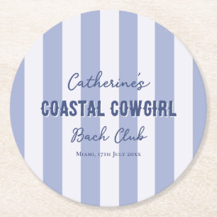 Porta-copo De Papel Redondo Cowgirl Costeira Bach Club Listras Azuis e Brancas