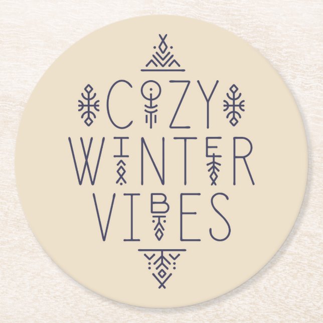 Porta-copo De Papel Redondo Cozy Winter Vibes Design (Frente)