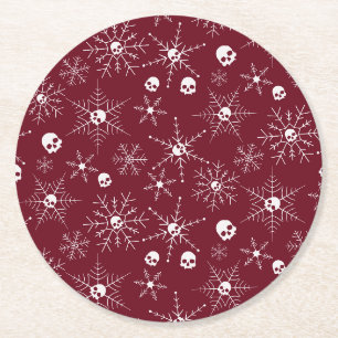 Porta-copo De Papel Redondo Crânio assustador Creepmas Flocos de neve vermelho