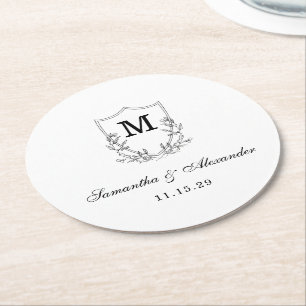 Porta-copo De Papel Redondo Crest Preto e Branco Elegante