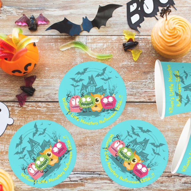 Porta-copo De Papel Redondo Crianças Pequenos Monstros Festa de Halloween (Little Monsters Halloween Party Round Paper Coaster)