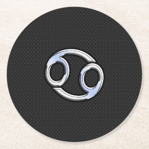 Porta-copo De Papel Redondo Cromo como Cancer - Sinal de Zodíaco a Preto