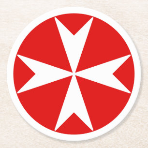 Porta-copo De Papel Redondo Cross Of Malta v2 (branco a vermelho)