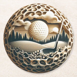 Porta-copo De Papel Redondo Curso de Golfe Artístico com Clube e Ball