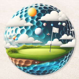 Porta-copo De Papel Redondo Curso Surreal de Golfe em um Mundo de Bola de Golf
