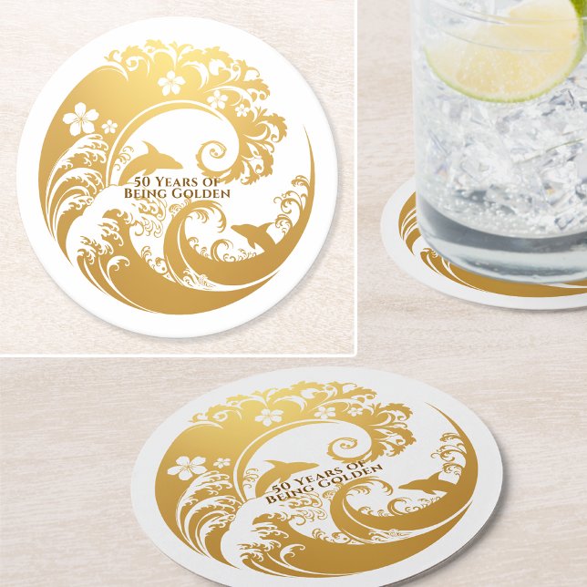 Porta-copo De Papel Redondo Custom 50th Birthday Gold  (Criador carregado)