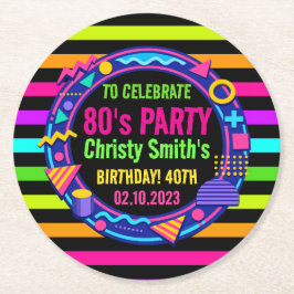 Porta-copo De Papel Redondo Custom Retro Neon 80’s Birthday Party