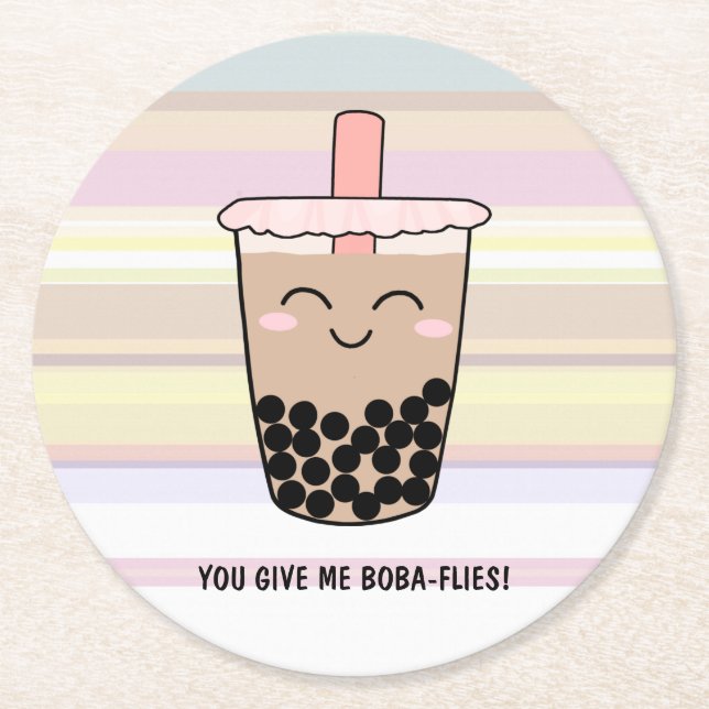 Porta-copo De Papel Redondo Cute Boba Milk Tea Pun (Frente)