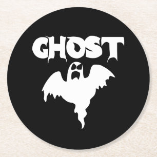 Porta-copo De Papel Redondo Cute Fantasma Preto e Branco Halloween