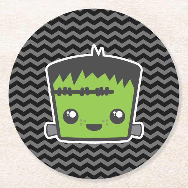 Porta-copo De Papel Redondo Cute Kawaii Frankenstein Monster Festa de Hallowee (Frente)
