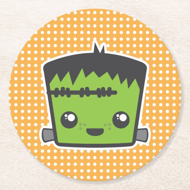 Porta-copo De Papel Redondo Cute Kawaii Frankenstein Monster Festa de Hallowee (Frente)