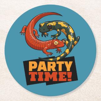 Porta-copo De Papel Redondo Cute Salamanders Party Time! Red & Fire Cartoon