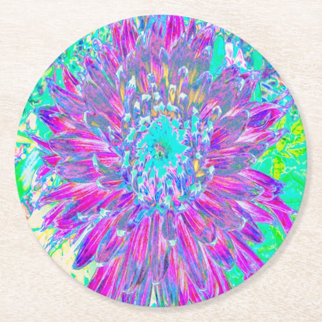 Porta-copo De Papel Redondo Dália Azul-Roxo e Ovo de Robin (Frente)