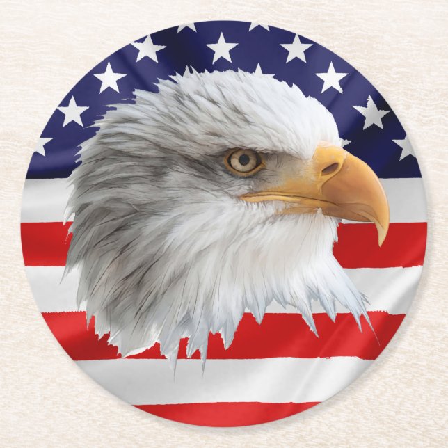 Porta-copo De Papel Redondo Dama patriótica única da Bald Eagle (Frente)