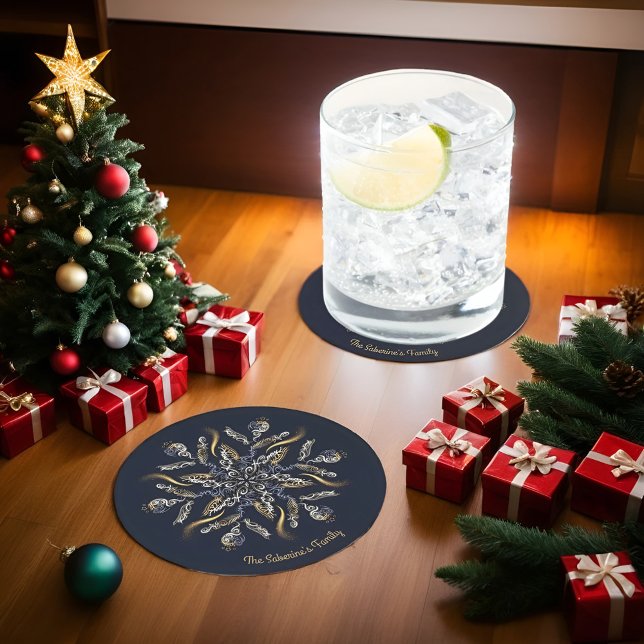 Porta-copo De Papel Redondo Dark Blue & Gold Midnight Sparkle Stars New Year  (Criador carregado)