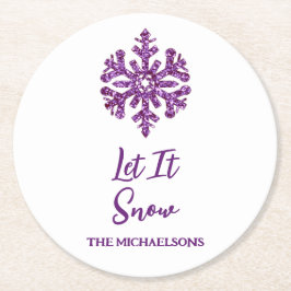 Porta-copo De Papel Redondo Deixe-A Neves Púrpura Floco de Neve