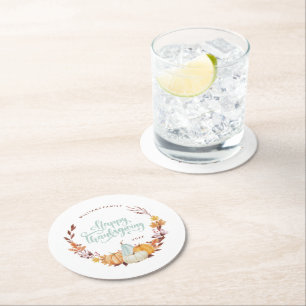 Porta-copo De Papel Redondo Delicate Fall Wreath Happy Ação de Graças