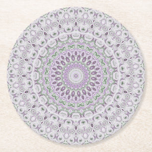 Porta-copo De Papel Redondo Desenho de Padrão Mandala Lavanda e Verde