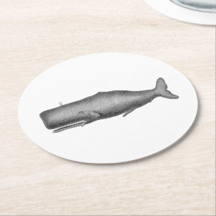 Porta-copo De Papel Redondo Desenho do século XIX da baleia do vintage