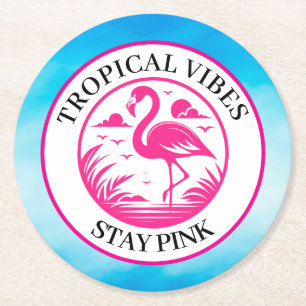 Porta-copo De Papel Redondo Design de Círculo de Verão Flamingo Rosa-68730