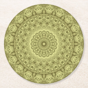 Porta-copo De Papel Redondo Design de Padrão de Mandala Verde Oliva