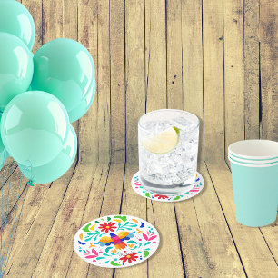 Porta-copo De Papel Redondo Design de pássaro Otomi mexicano