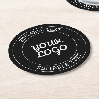 Porta-copo De Papel Redondo Design de Texto Editável c/Seu Logotipo | Preto e 