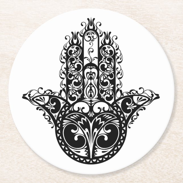 Porta-copo De Papel Redondo Design decorativo de Hamsa (Frente)