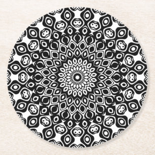 Porta-copo De Papel Redondo Design preto e branco do caleidoscópio da mandala