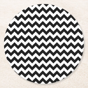 Porta-copo De Papel Redondo Design tradicional preto e branco de Chevron