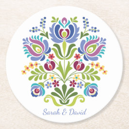 Porta-copo De Papel Redondo Design violet floral húngaro