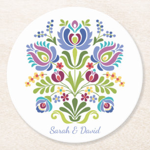 Porta-copo De Papel Redondo Design violet floral húngaro