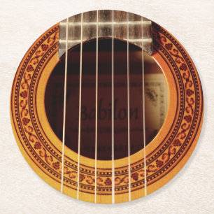 Porta-copo De Papel Redondo Detalhe da Guitarra Acústica