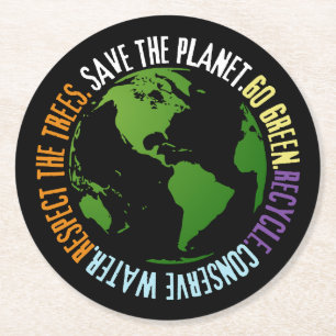 Porta-copo De Papel Redondo Dia da Terra Salve o planeta Vai Verde