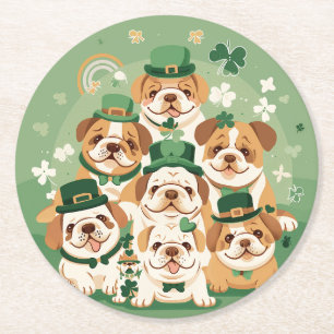 Porta-copo De Papel Redondo Dia de São Patrício English Bulldogs