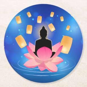 Porta-copo De Papel Redondo Dia de Vesak Buda no Lanterna de Lótus Vaisakha