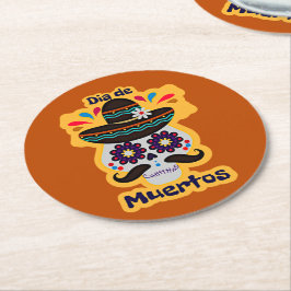 Porta-copo De Papel Redondo Dia dos Dead Skull Hat Flowers Family Kids