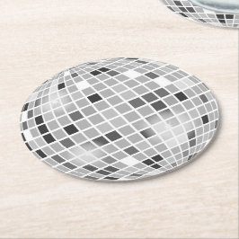 Porta-copo De Papel Redondo Disco Ball Retro 70s Silver Black