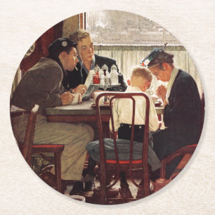 Porta-copo De Papel Redondo Dizendo a benevolência por Norman Rockwell