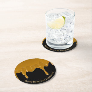 Porta-copo De Papel Redondo Doces Padaria Honey Drip Golden Preto