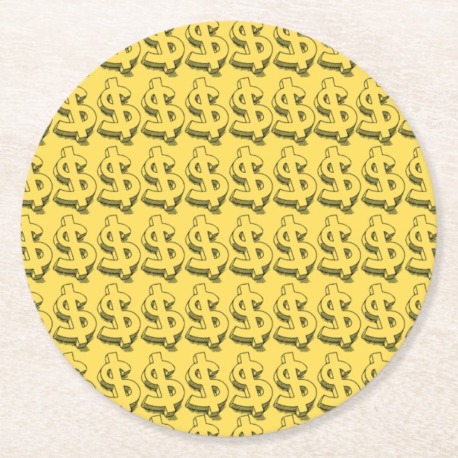 Porta-copo De Papel Redondo dolar dourado (Frente)
