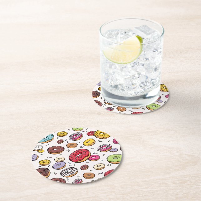 Porta-copo De Papel Redondo Donuts seamless pattern (Insitu)